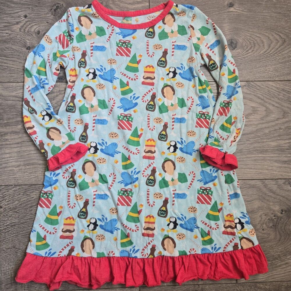 Jane Marie Girls XS 3T 4T Buddy Elf Christmas Ruffle Nightgown Pajama Dress Blue